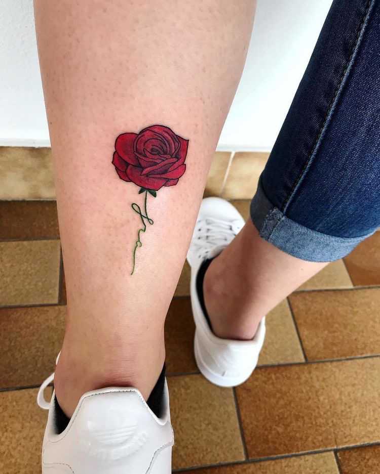 Hand-poked rose tattoo on the inner ankle - Tattoogrid.net