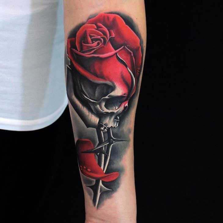 rose with skull tattoos ideas