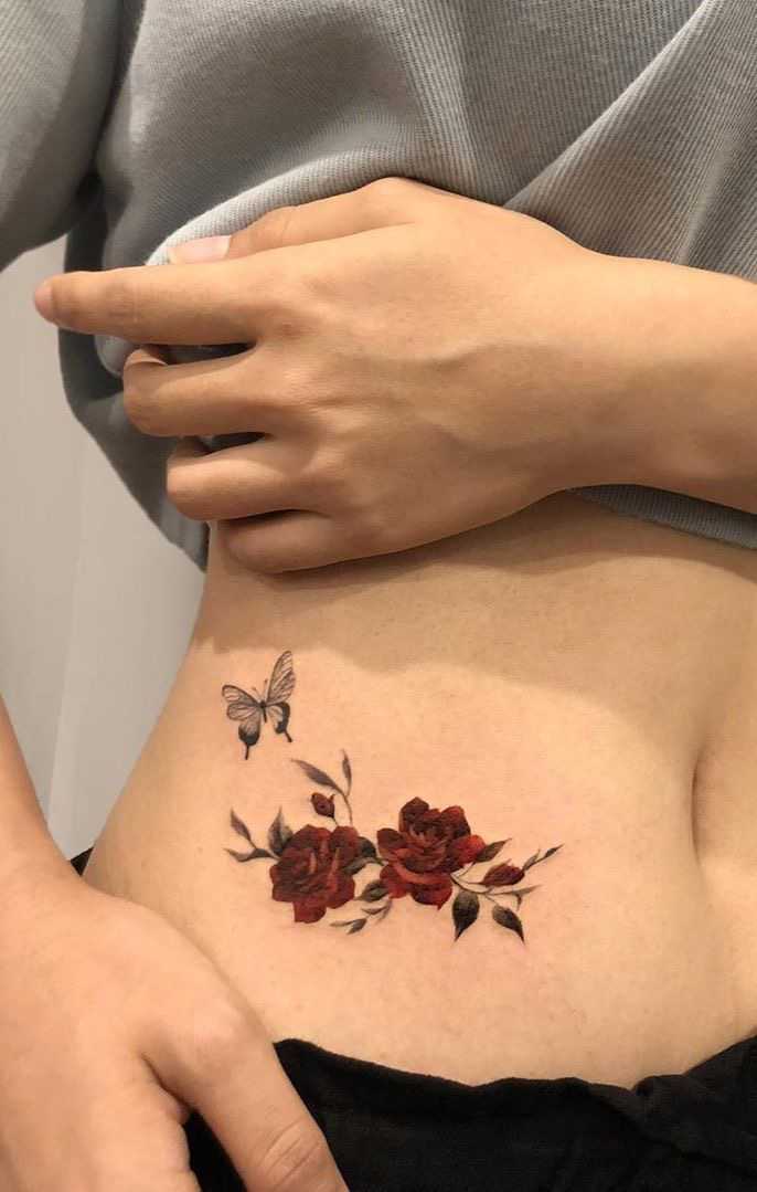 rose tattoos for girls with butterfly