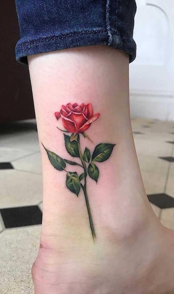 Rose tattoos for ankle 