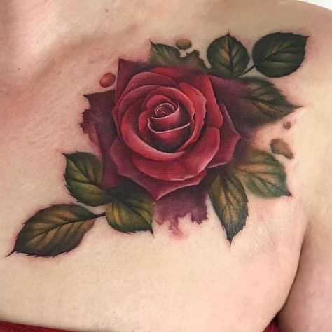beautiful rose tattoo on chest