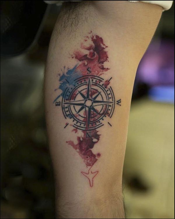 watercolor compass tattoos