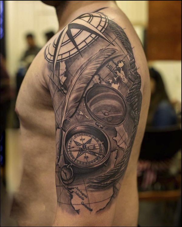 compass arm tattoos