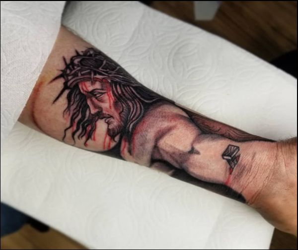 Jesus 3d hand arm tattoos