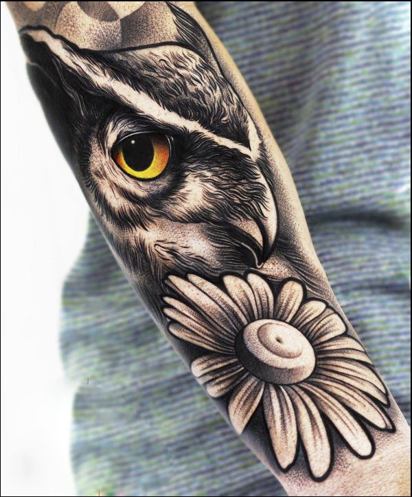 owl and flower tattoos for arm