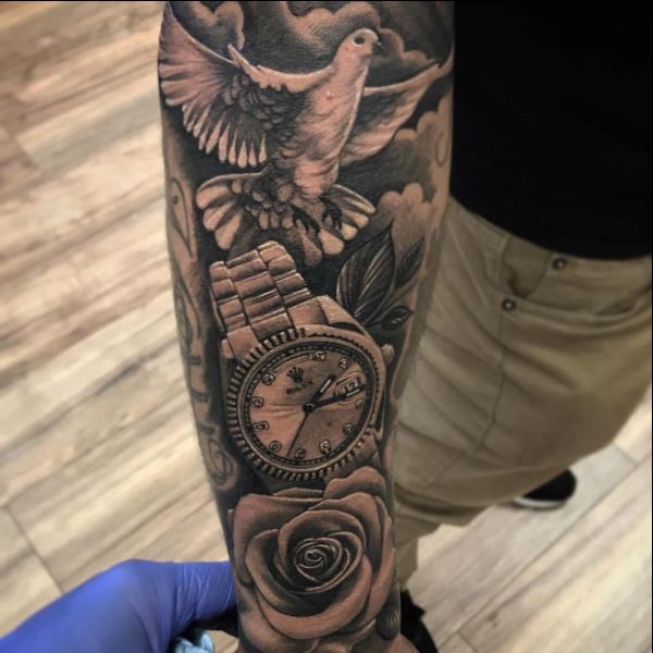 rolex tattoos with birds
