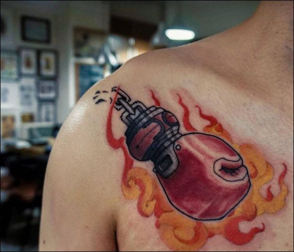 boxing glove burning tattoo
