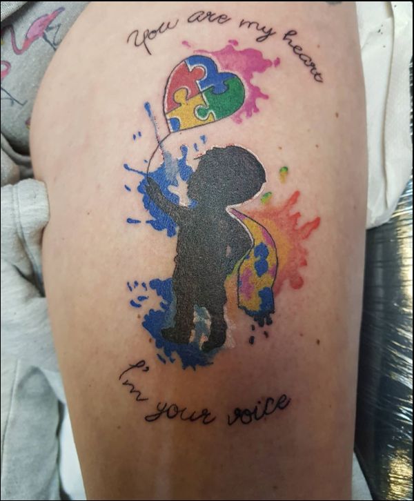 little groot autism awareness tattoo shoulde