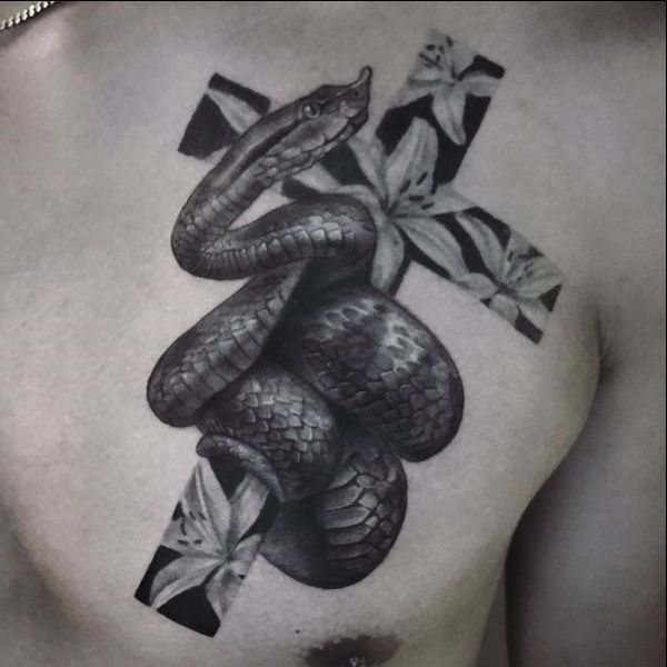 cross tattoos designs with snake