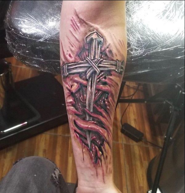 cross tattoos on forearm under the skin