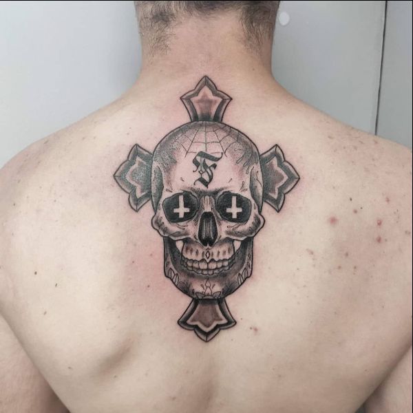 skull and bone cross tattoo