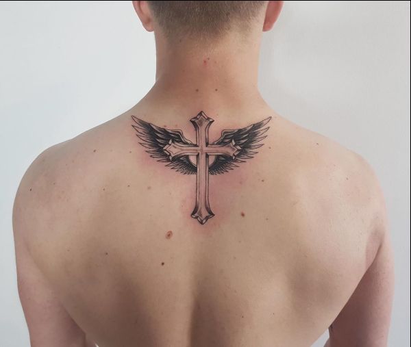 catholic cross tattoos with wings