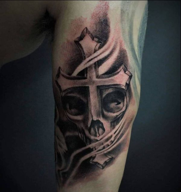cross with skull tattoos