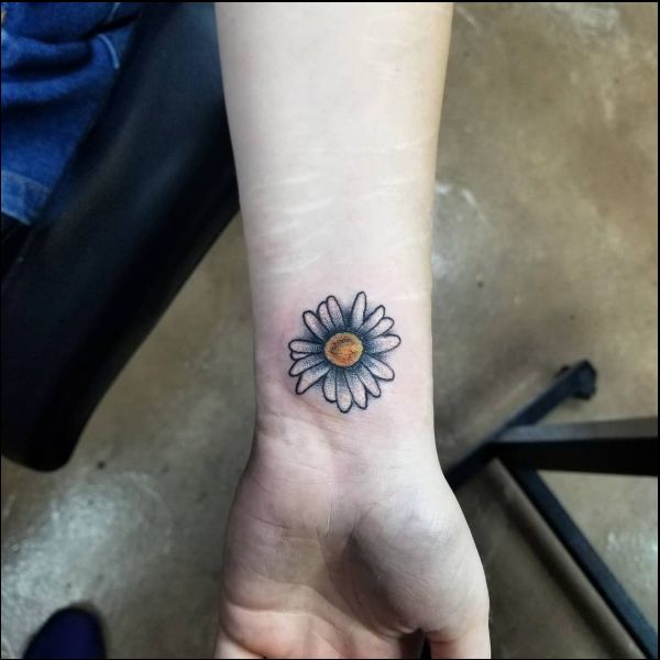 small flower tattoo on wrist