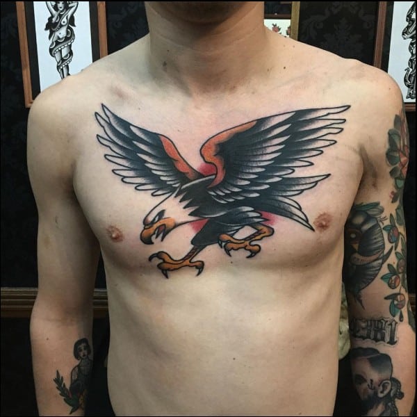 Traditional eagle tattoo on chest