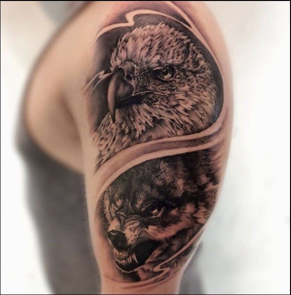 Eagle and wolf tattoos