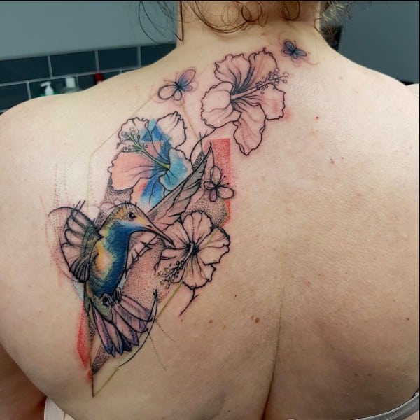 bird and flower tattoo