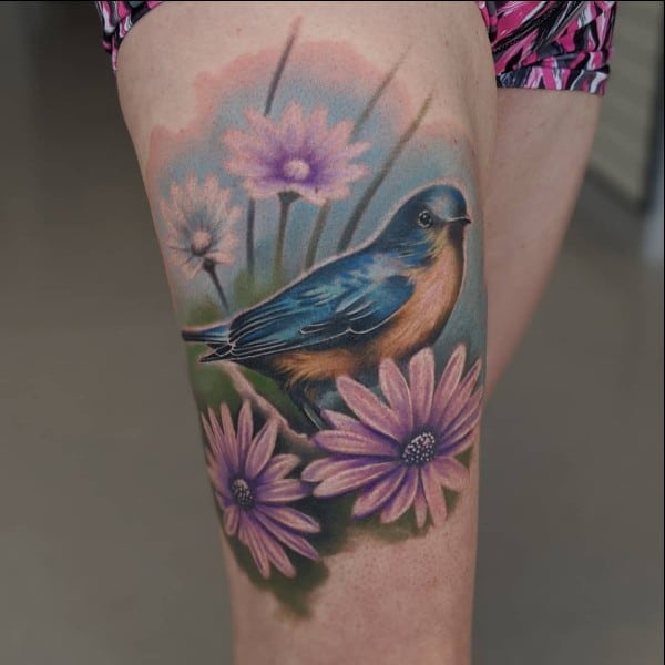 birds and clouds tattoo