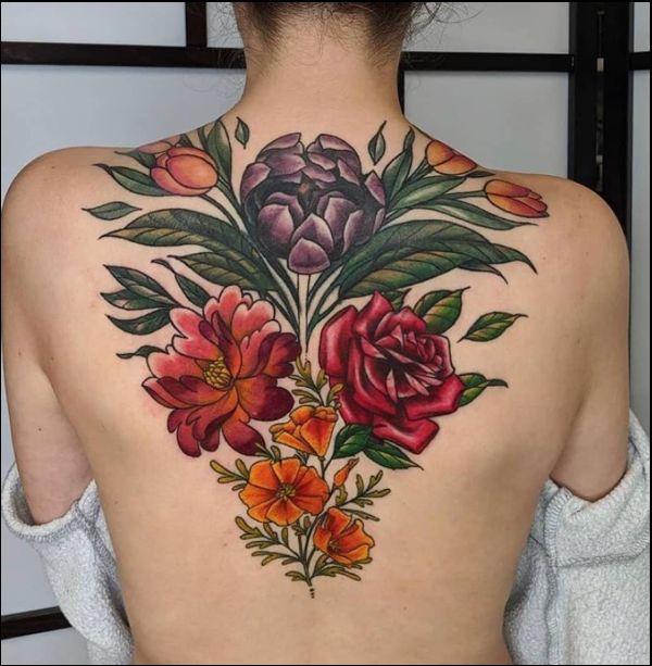 back tattoos flowers and vine