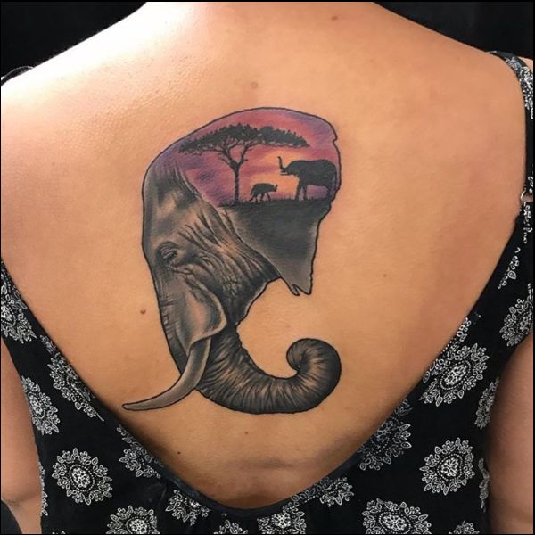 back tattoo elephant
