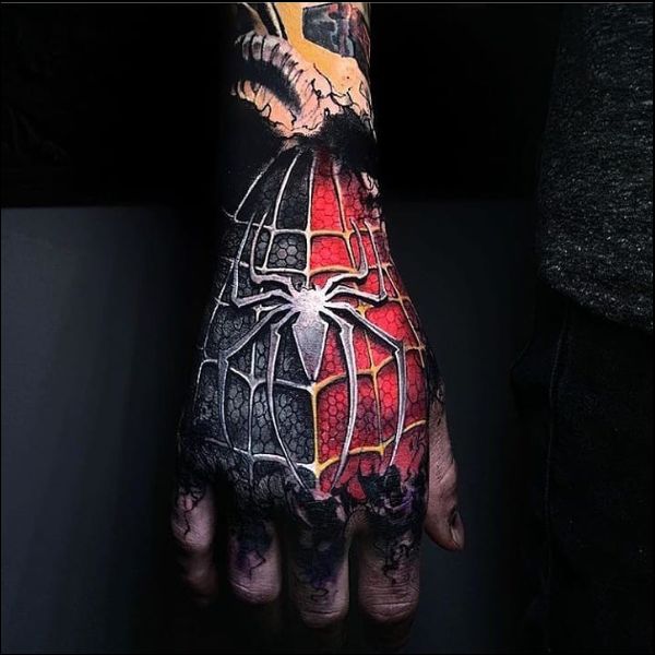 spider man tattoos on hand
