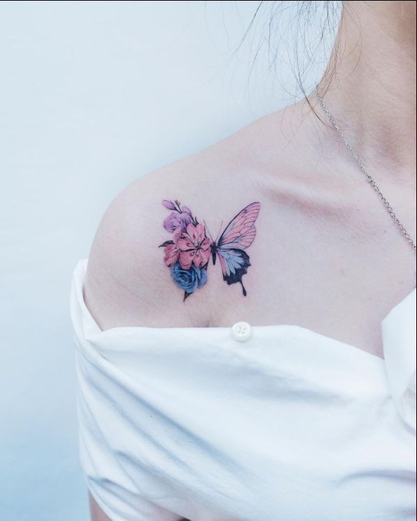butterfly tattoo collarbone