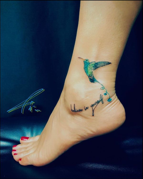 Tiny tattoo of a blue bird on an ankle  Tattoogridnet