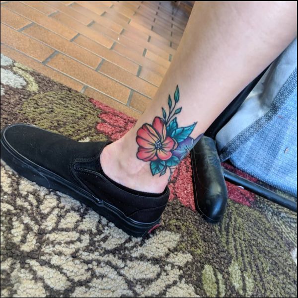 colorful flower tattoos ankle