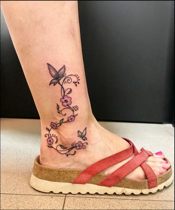 ankle rose vine tattoos