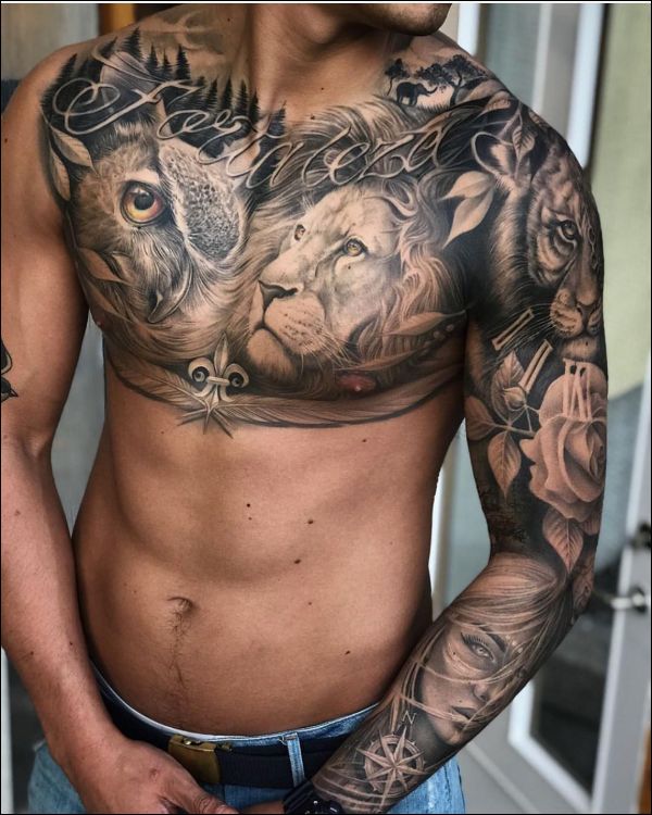 lion chest tattoos