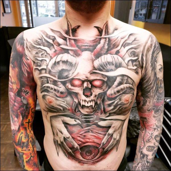 devil tattoos on chest