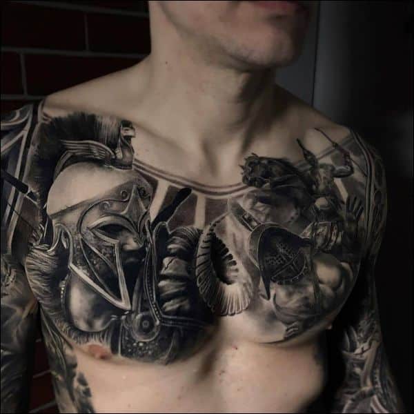 warrior chest tattoos
