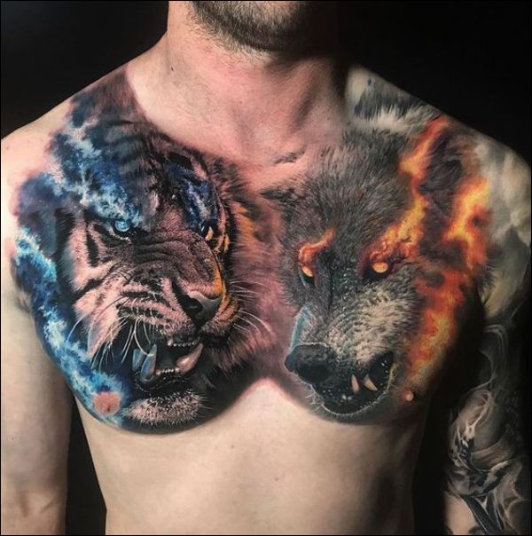 chest tattoos tiger