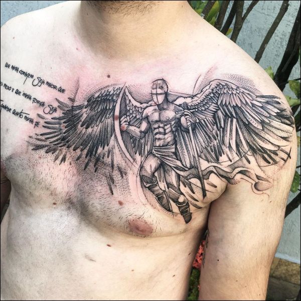 warrior angel chest tattoos