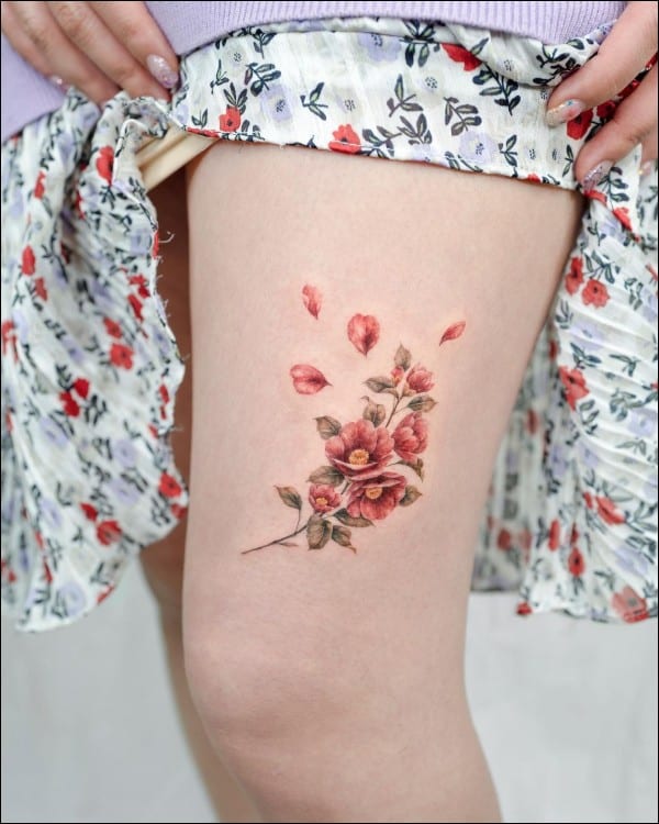 orchids flower tattoos on leg