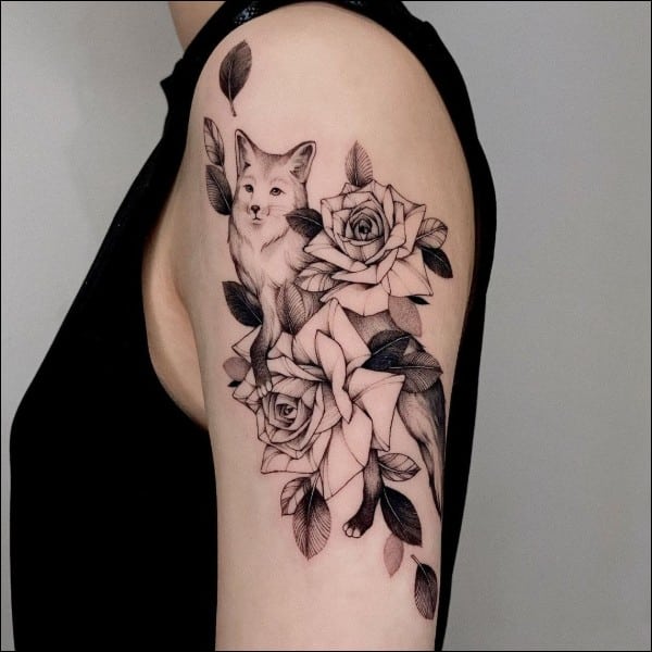 flower tattoos with fox