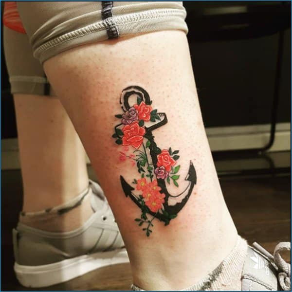 anchor flower tattoos