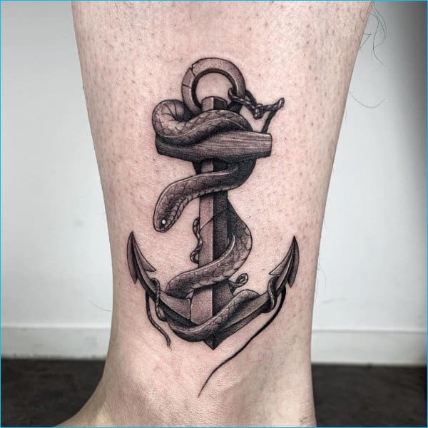 anchor tattoos with snake