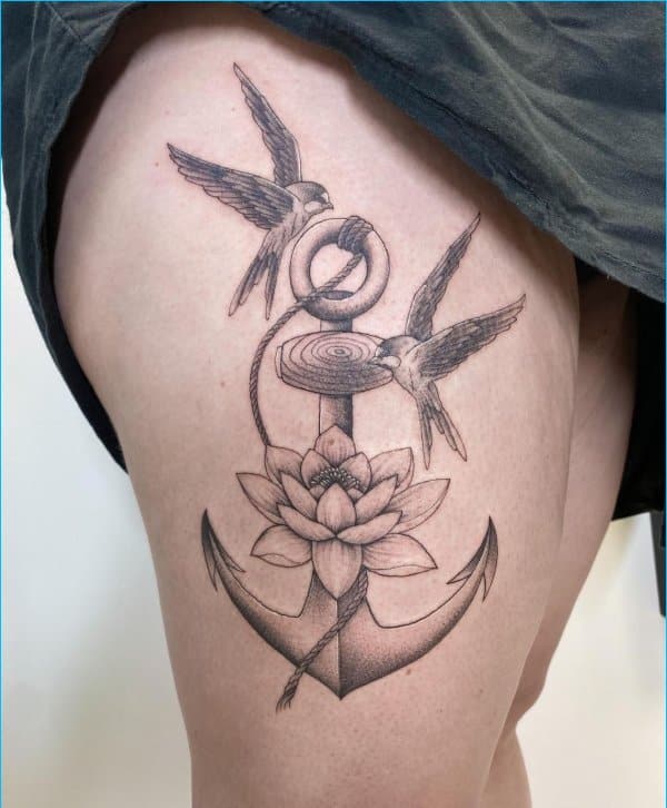 anchor with hummingbird tattoos
