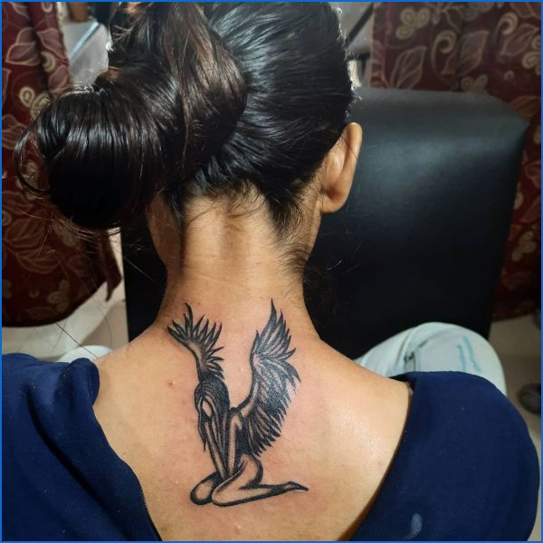 beautiful angel tattoos for girl's neck