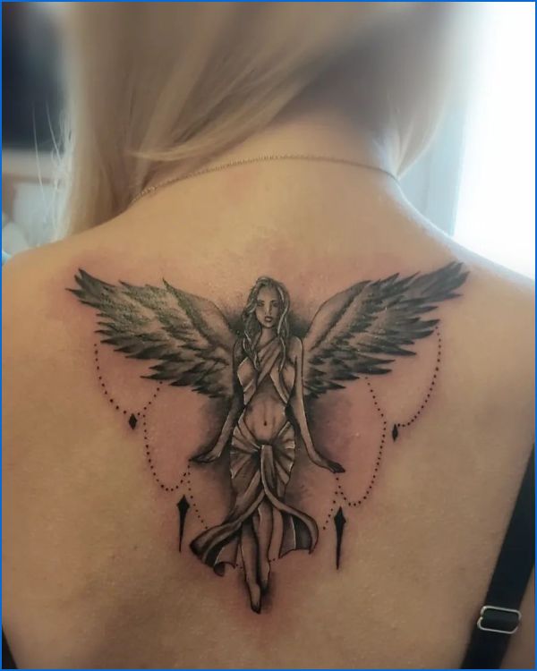 small angel tattoos for females on back