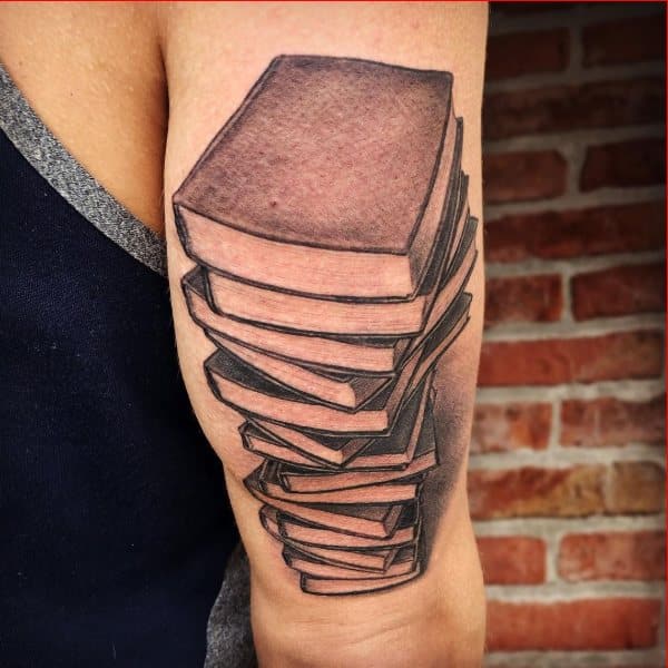 stack of books tattoo