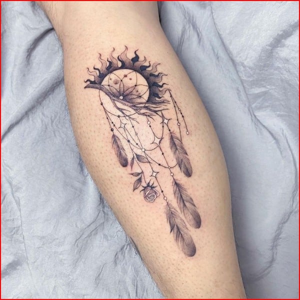 dreamcatcher leg tattoo
