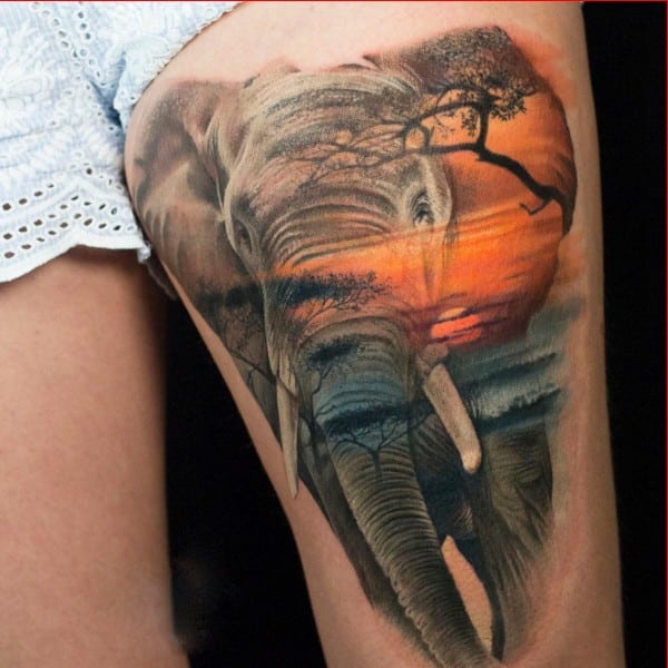 elephant tattoos colorful