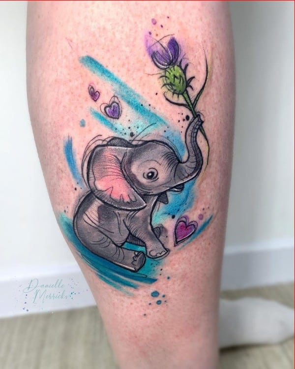 elephant tattoos with water color