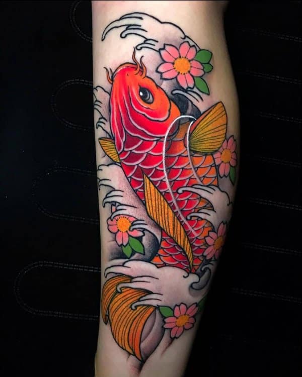 koi fish tattoo red ink pink