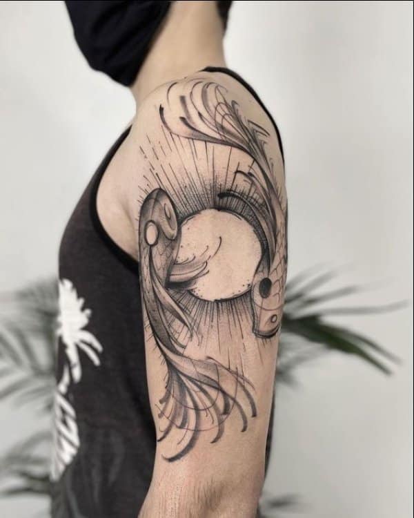 yin yang koi fish tattoo in arm