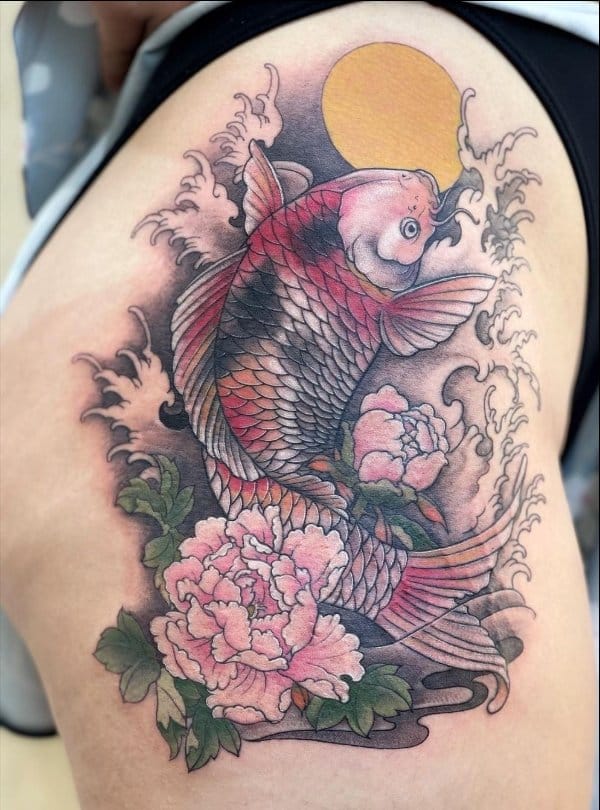 koi fish tattoo thigh