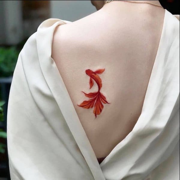 small koi fish tattoo on back