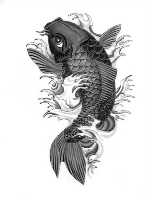 Large Koi Fish Temporary Tattoo Black  TEMPOTATS